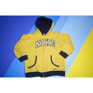 Vintage Nike Toddler Hoodie Size 5T – Yellow Navy Full Zip Sweatshirt | Y2K Kids